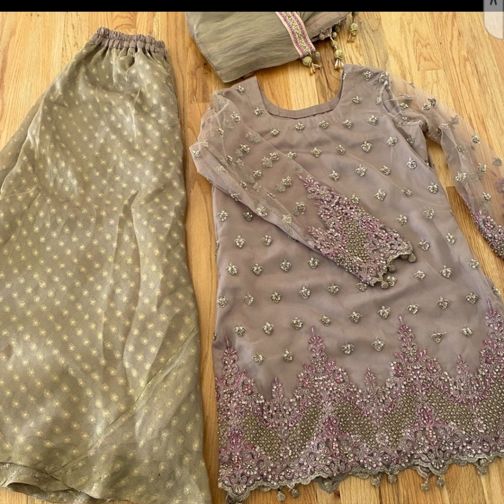 Indian Pakistani Wedding Kurta, Gharara, Duppatta 3piece